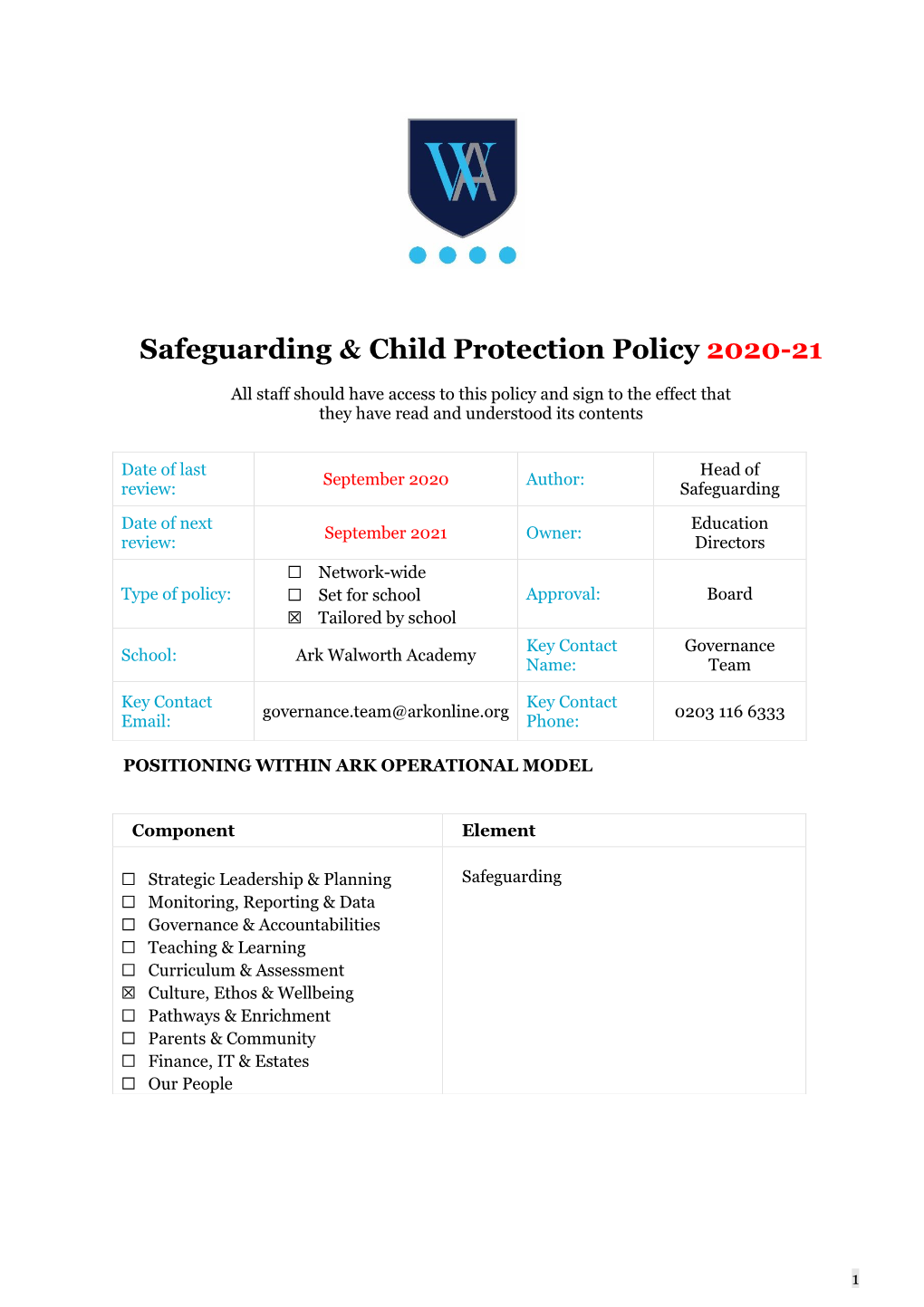 Safeguarding & Child Protection Policy 2020-21