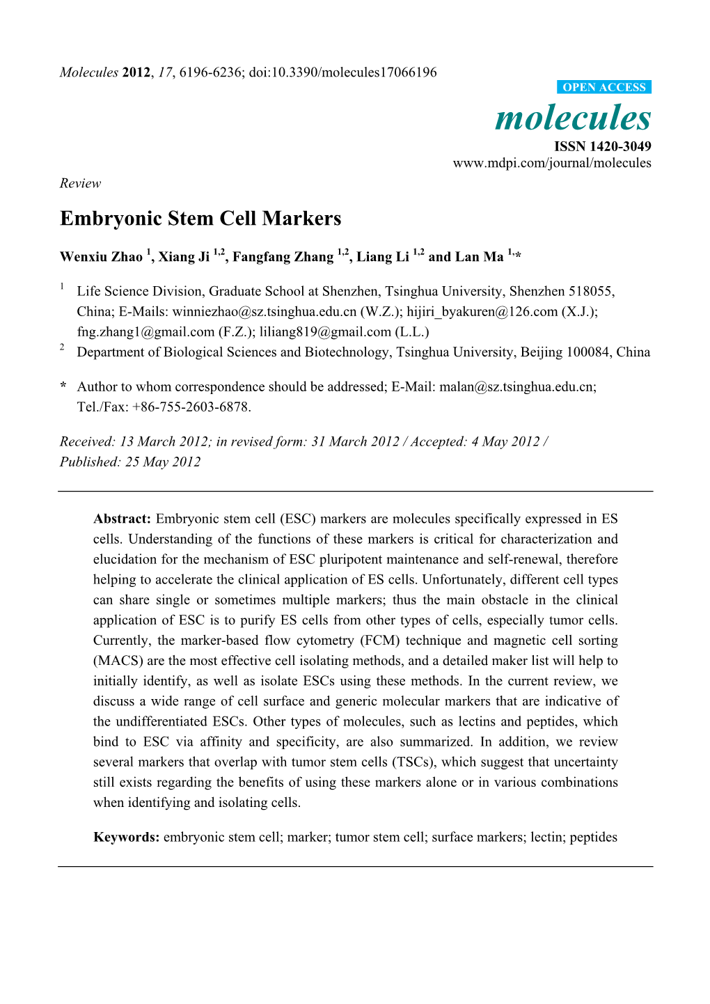 Embryonic Stem Cell Markers