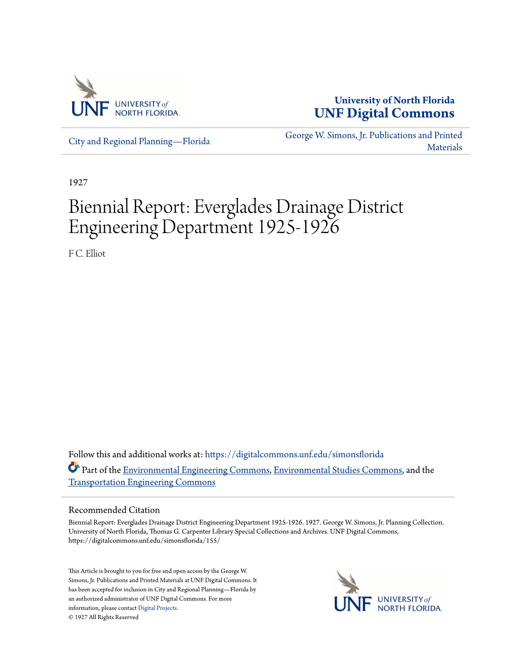 Everglades Drainage District Engineering Department 1925-1926 F C