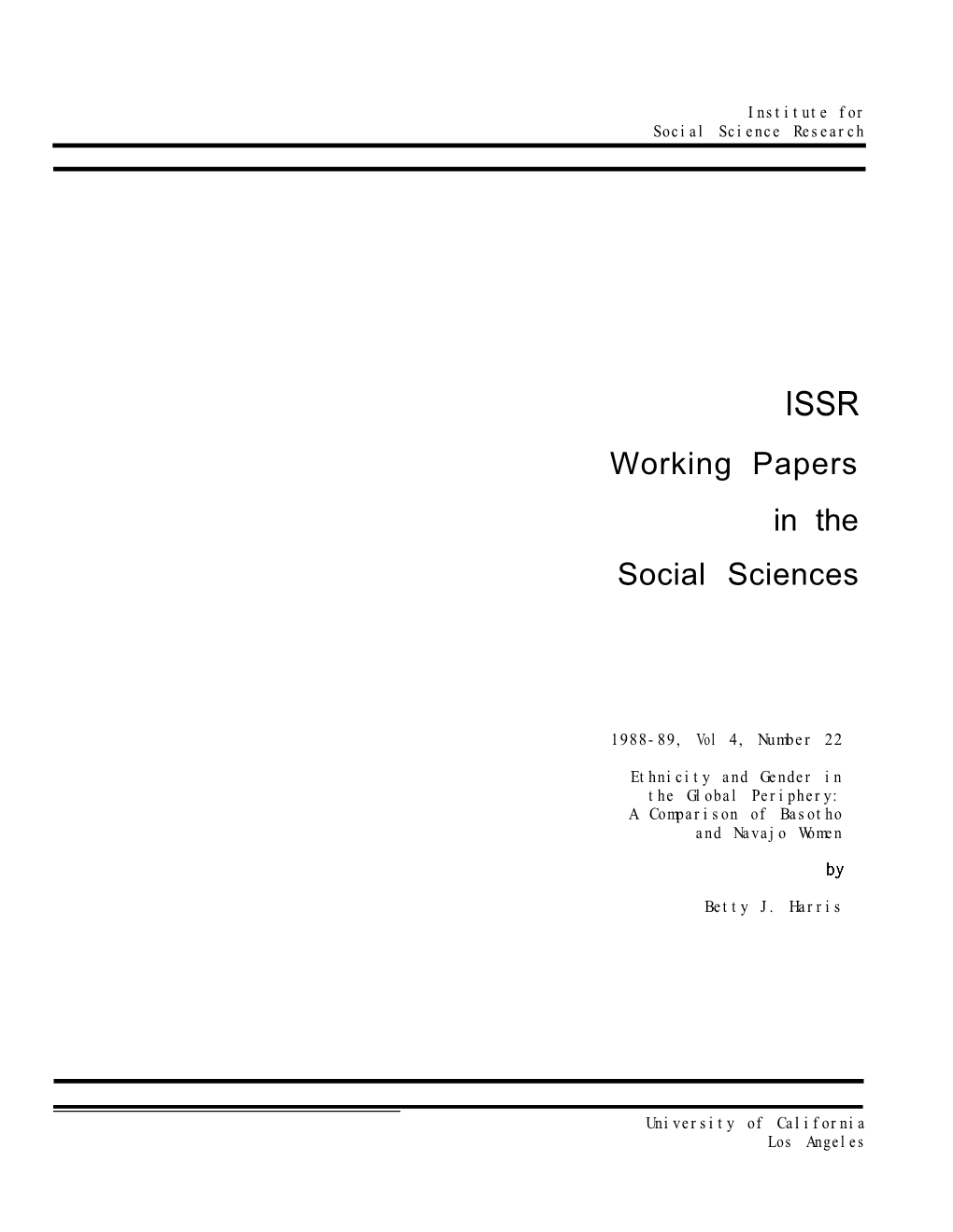 Working Papers in the Social Sciences