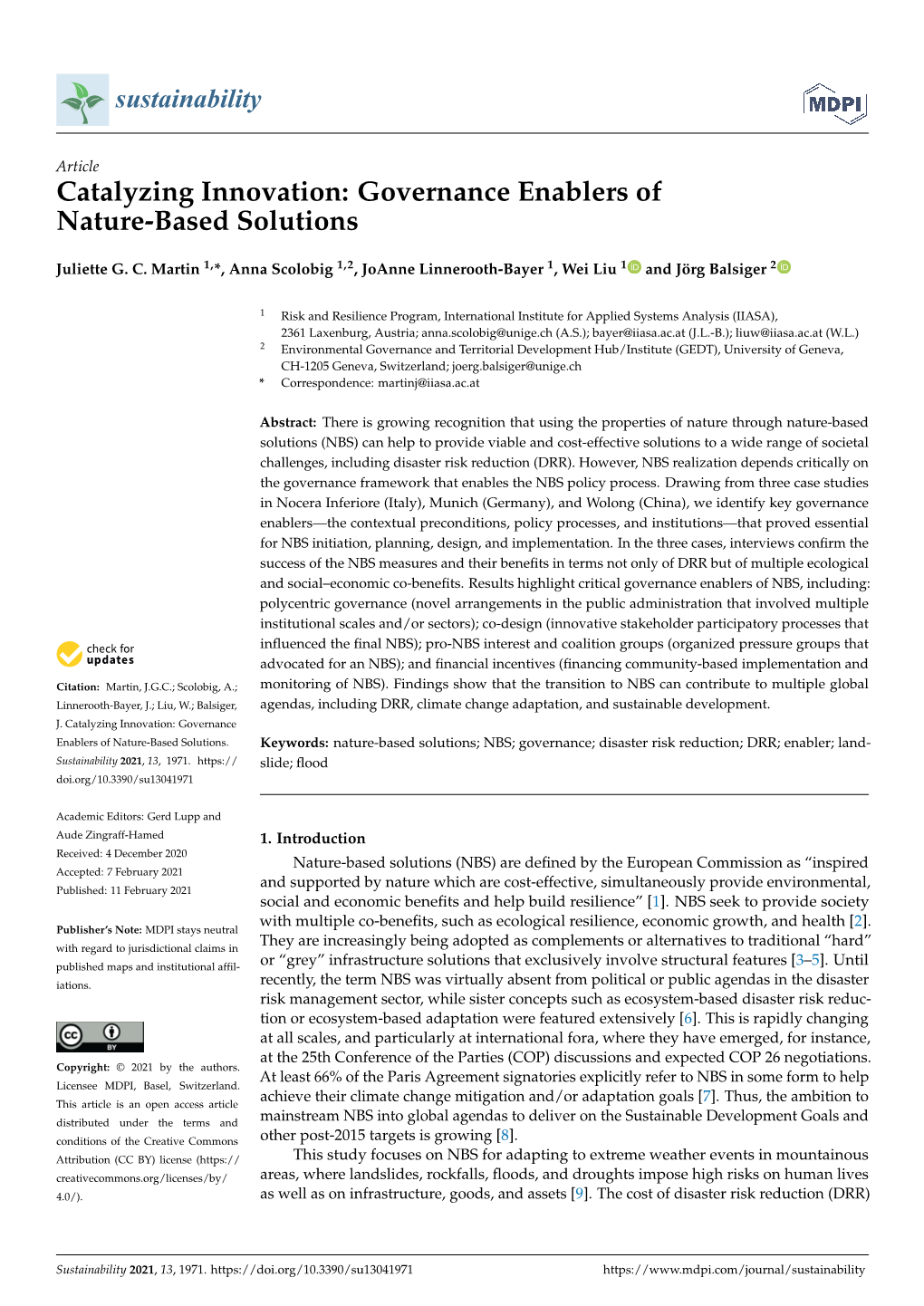Catalyzing Innovation: Governance Enablers of Nature-Based Solutions