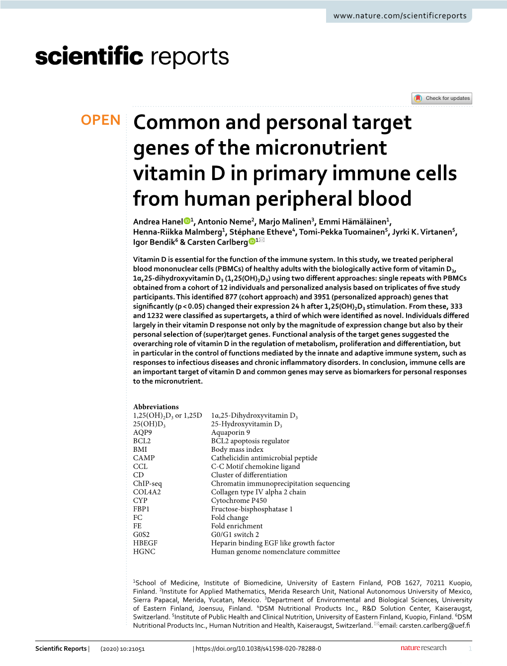 Common and Personal Target Genes of the Micronutrient Vitamin D In
