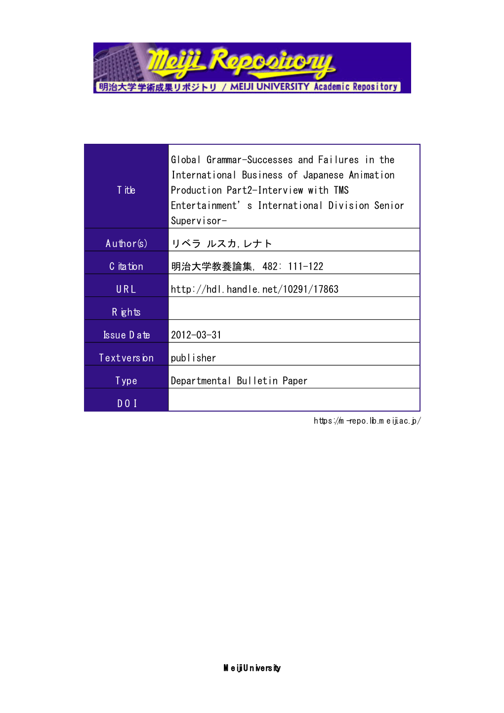 Title Global Grammar-Successes and Failures in the International Business of Japanese Animation Production Part2-Interview With