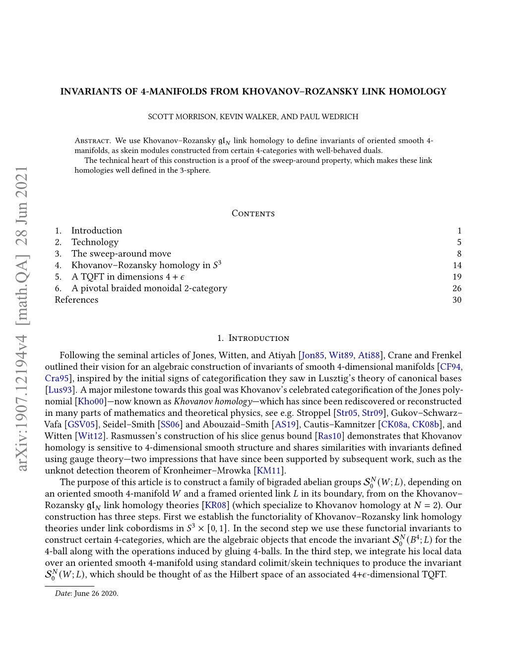 Arxiv:1907.12194V4 [Math.QA] 28 Jun 2021 Unknot Detection Theorem of Kronheimer–Mrowka [KM11]