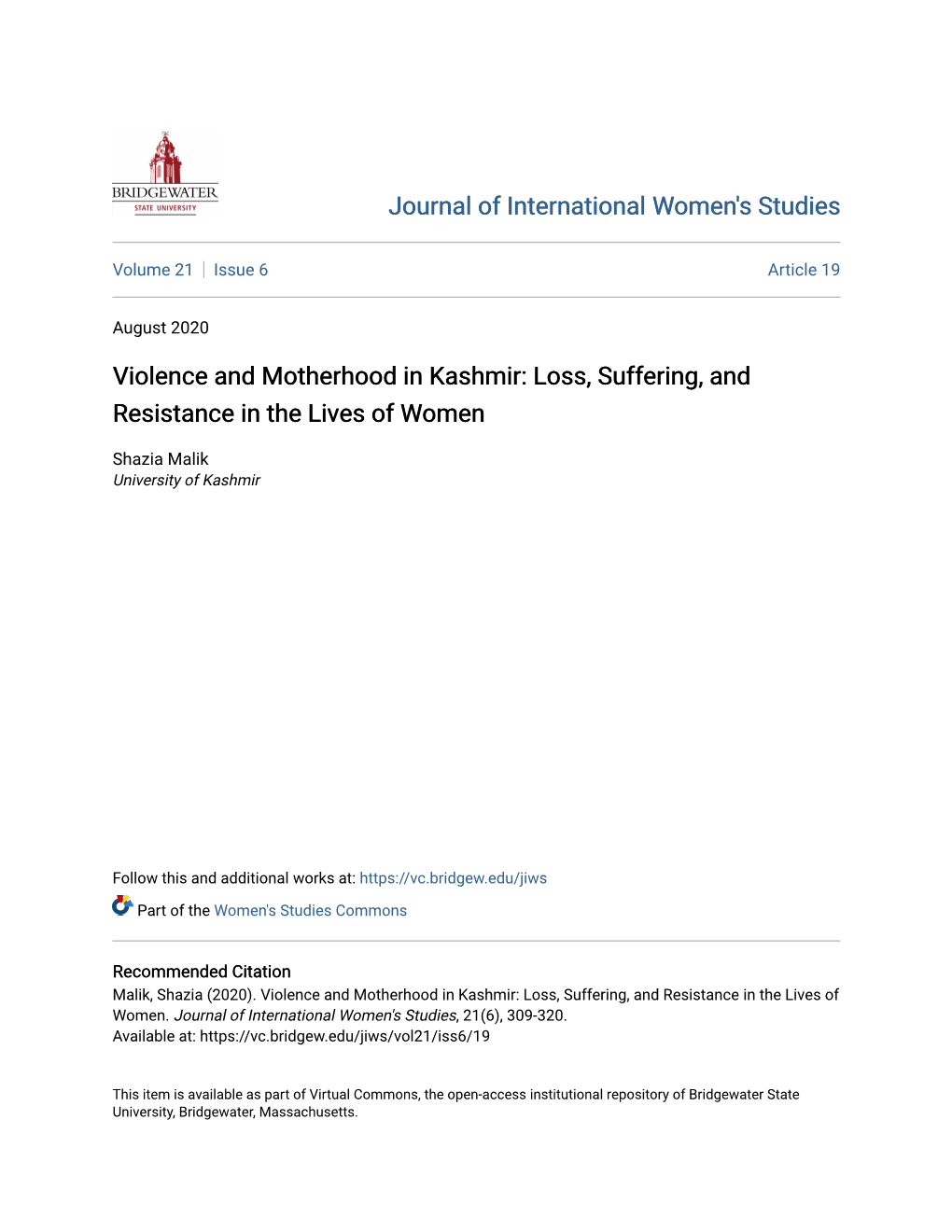 Violence and Motherhood in Kashmir: Loss, Suffering, and Resistance in the Lives of Women