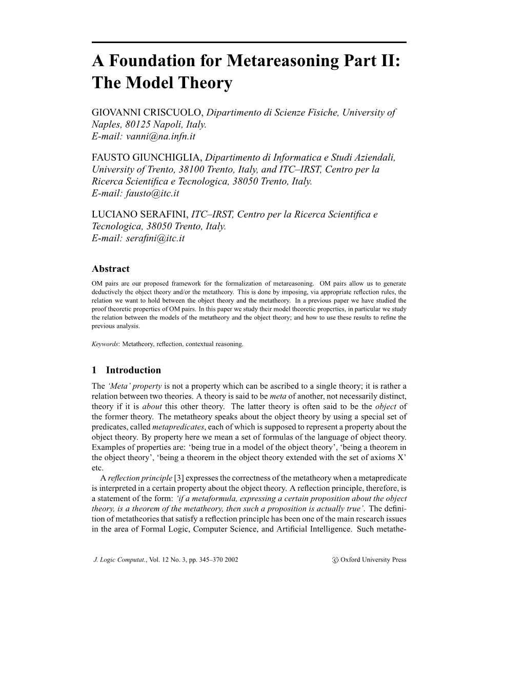 A Foundation for Metareasoning Part II: the Model Theory