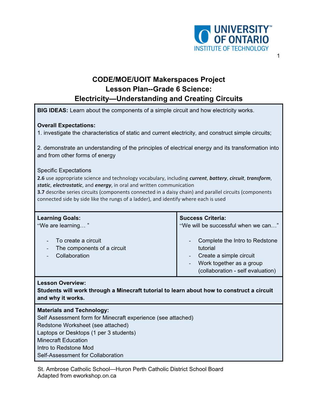 CODE/MOE/UOIT Makerspaces Project