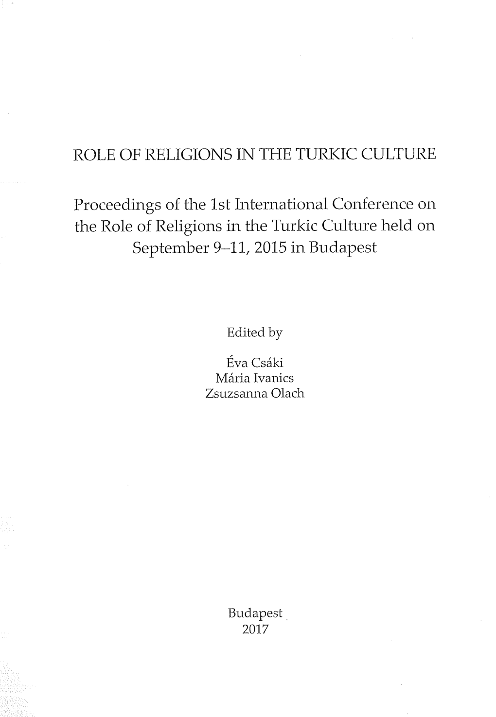 ROLE of RELIGIONS in the TURKIC CULTURE Proceedings Of