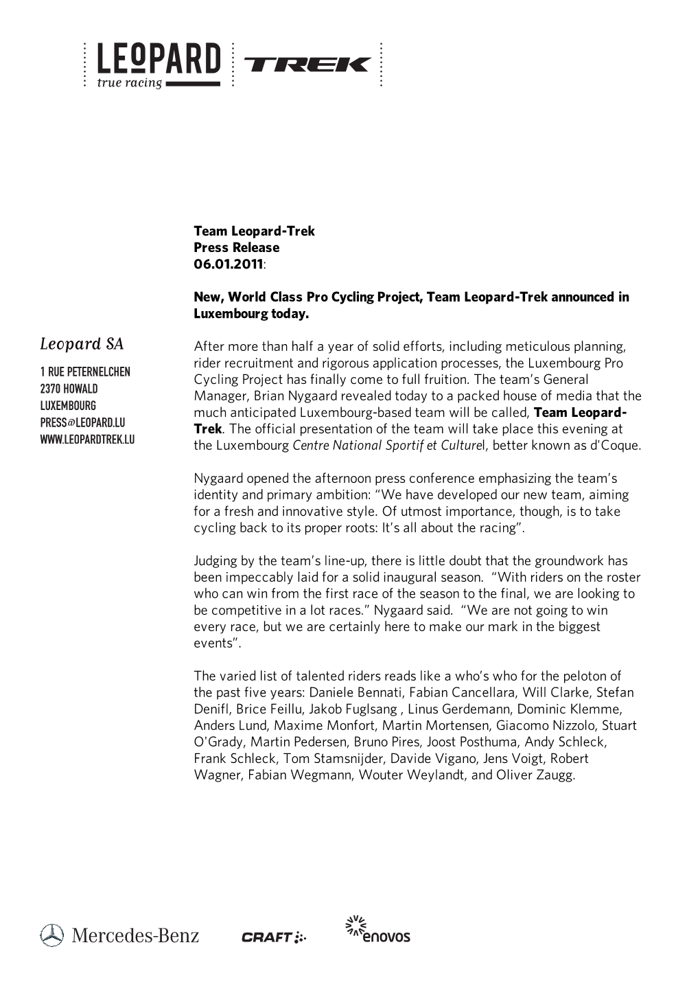 Team Leopard-Trek Press Release 06.01.2011