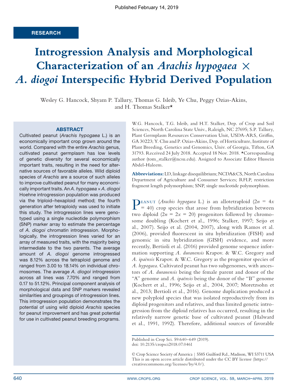 Introgression Analysis and Morphological Characterization of an Arachis Hypogaea ´ A