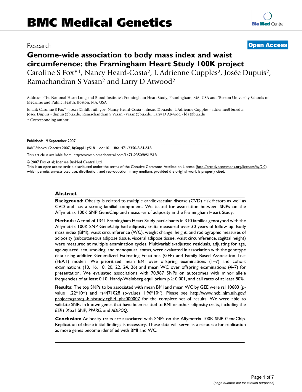 Genome-Wide Association to Body Mass Index and Waist