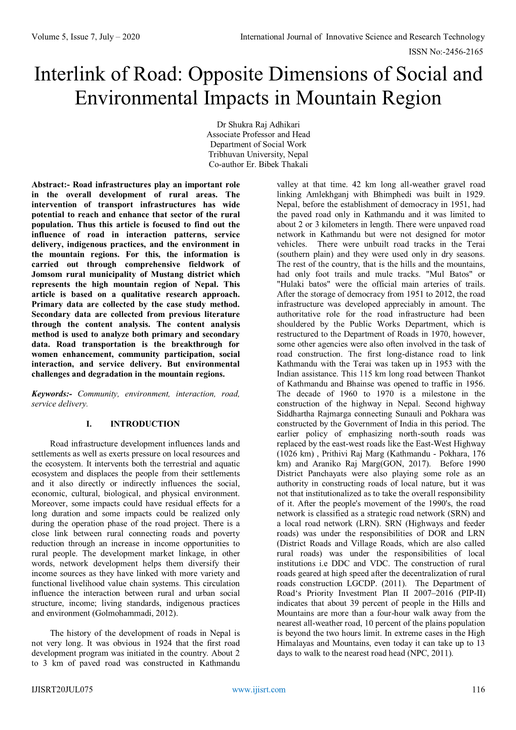 Opposite Dimensions of Social and Environmental Impacts in Mountain Region