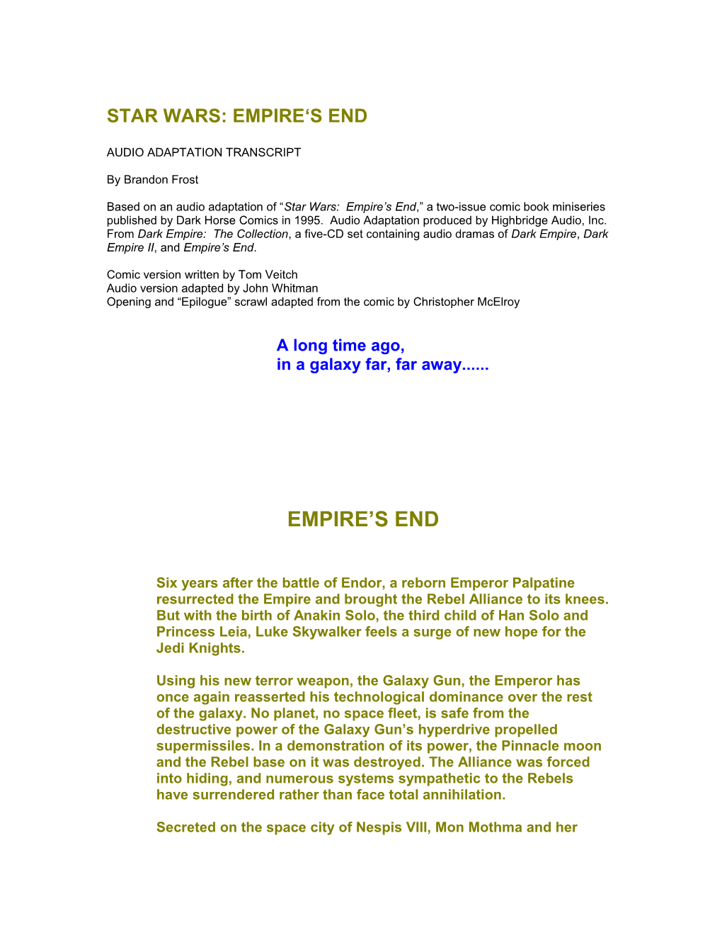 Star Wars: Empire S End