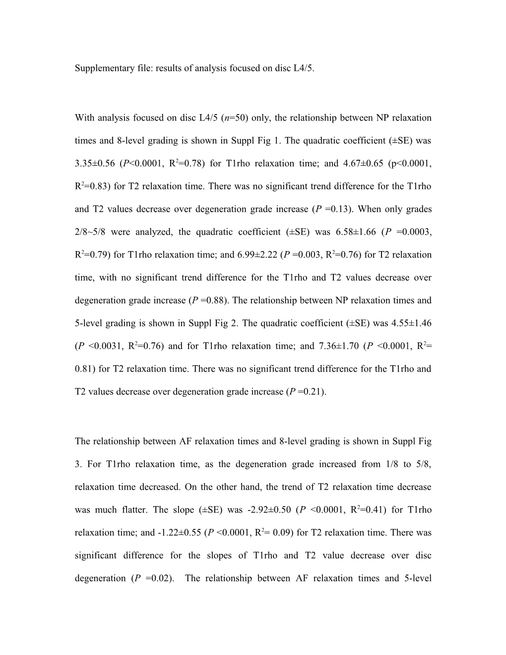 Supplementary File: Results of Analysis Focused on Disc L4/5