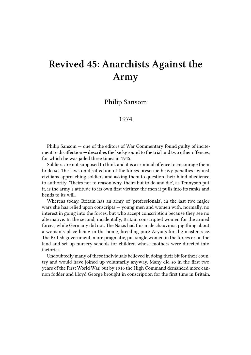 Revived 45: Anarchists Against the Army