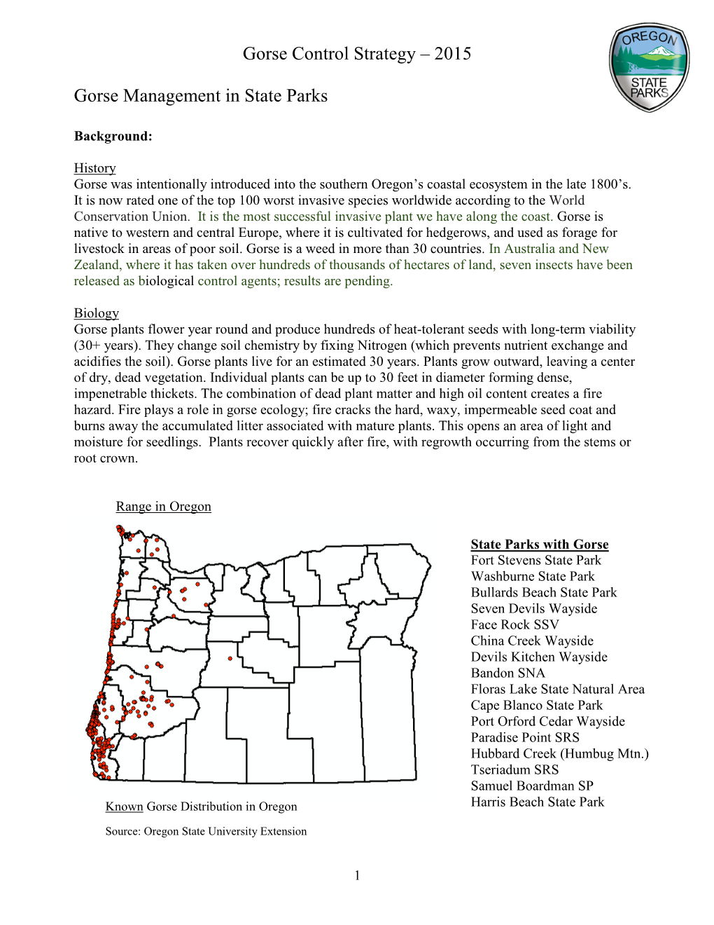 Gorse Management in State Parks