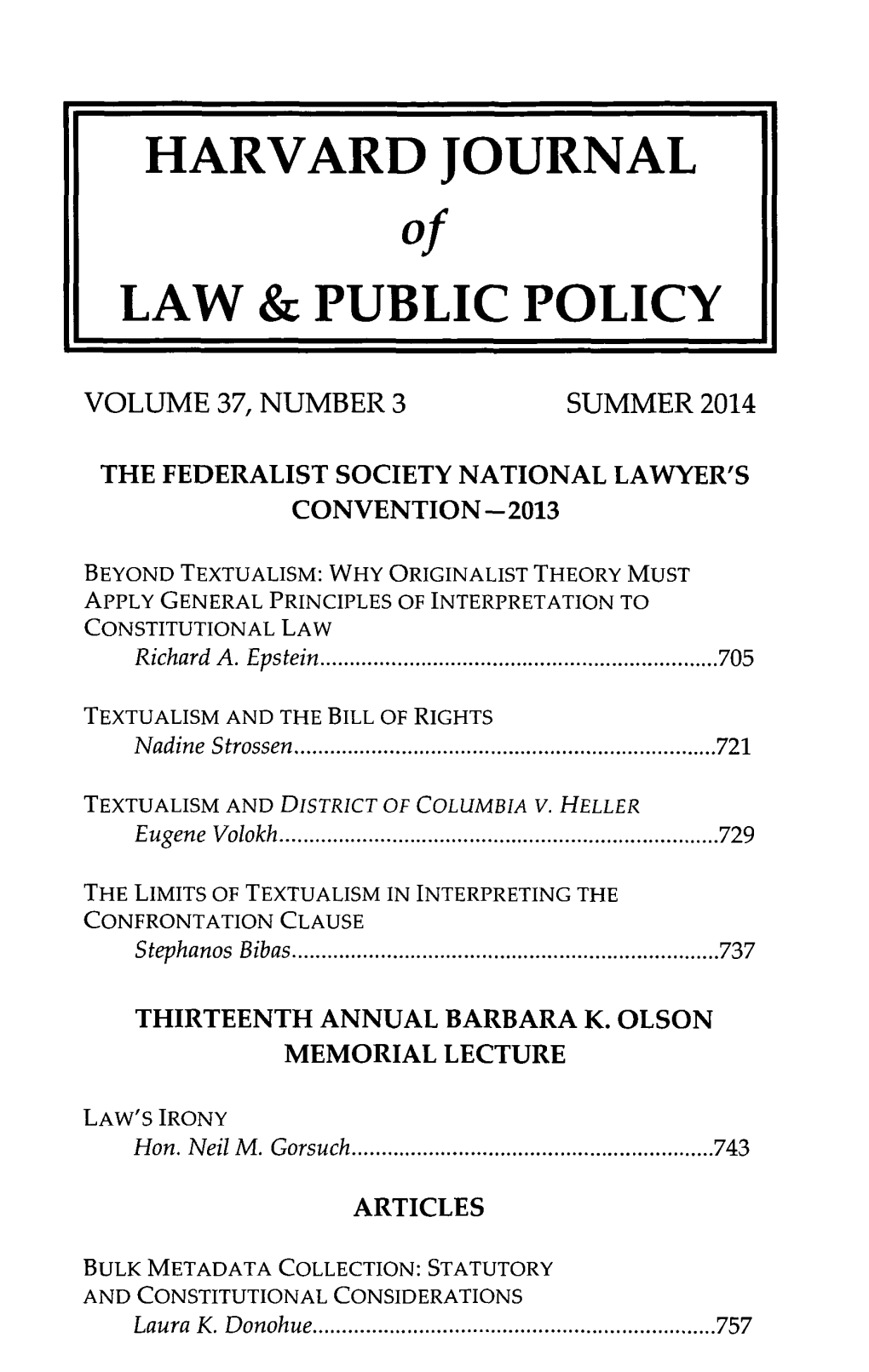 HARVARD JOURNAL of LAW & PUBLIC POLICY