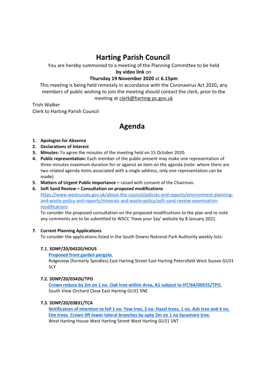 Harting Parish Council Agenda