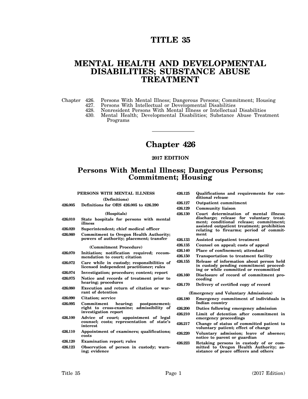 Title 35 Mental Health and Developmental Disabilities