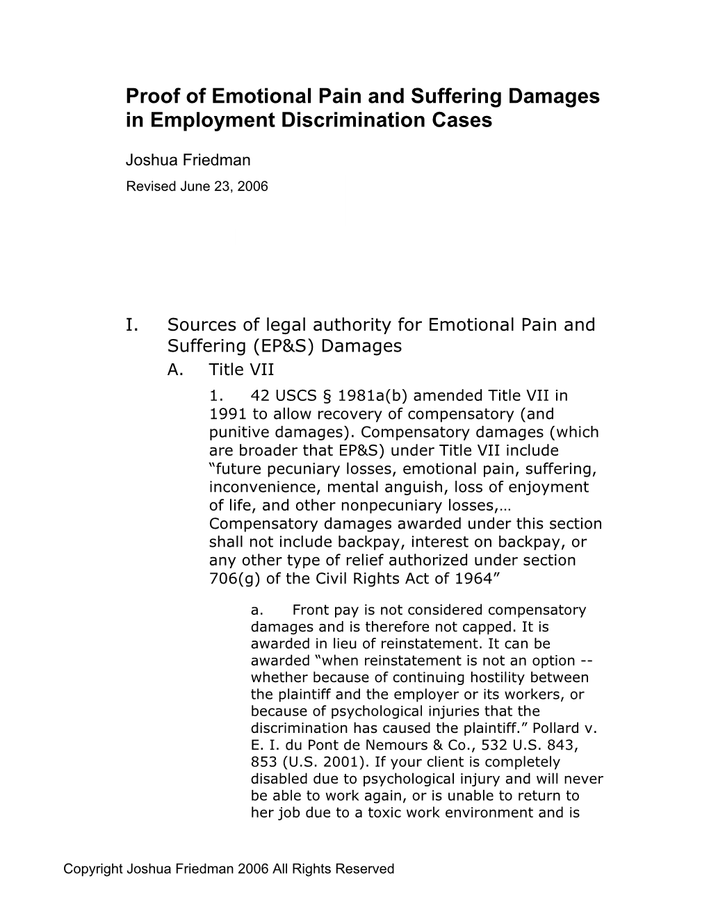 Proof of Emotional Pain and Suffering Damages in Employment Discrimination Cases