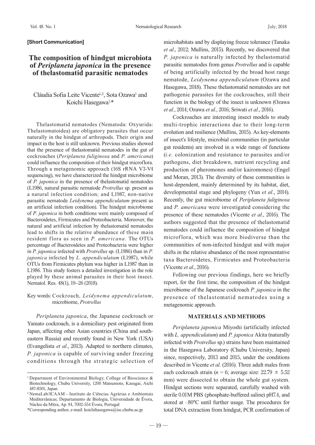 The Composition of Hindgut Microbiota of Periplaneta Japonica in The