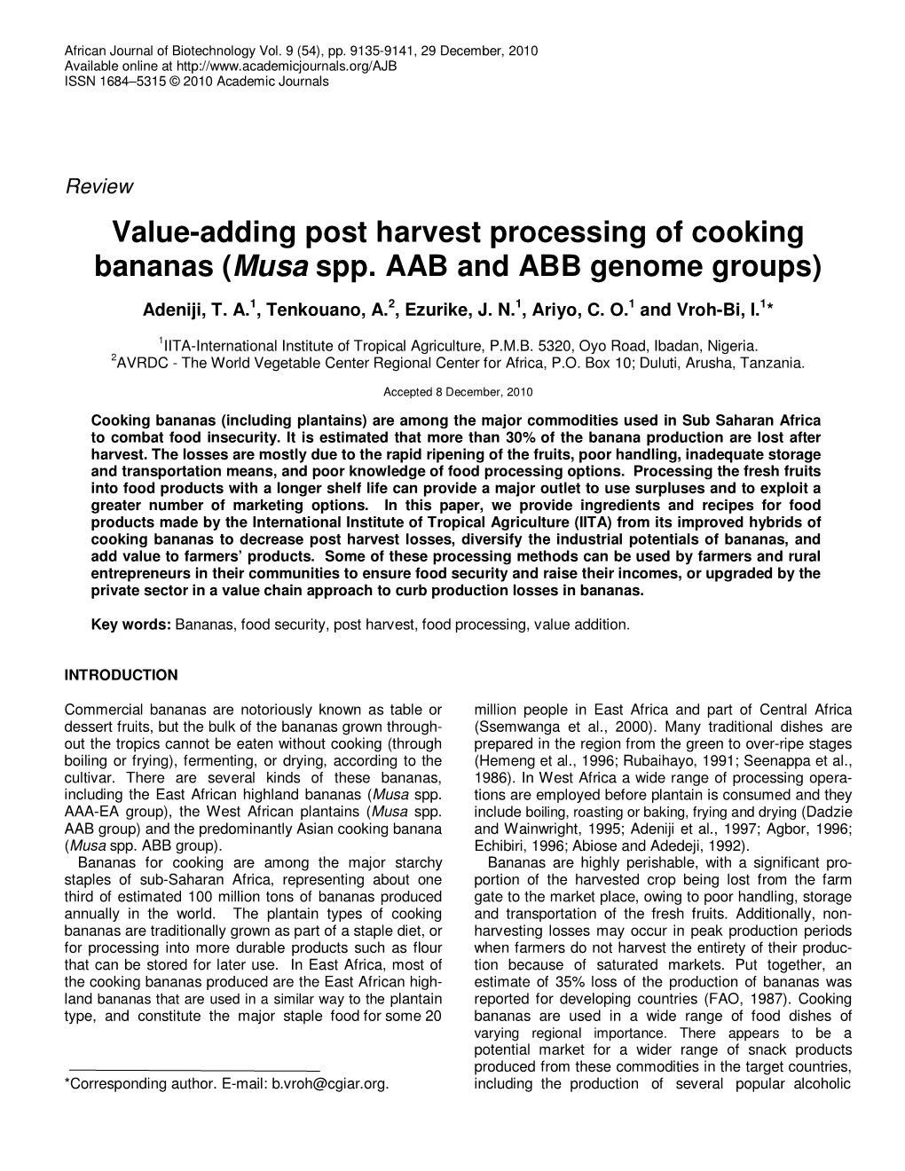 Value-Adding Post Harvest Processing of Cooking Bananas (Musa Spp