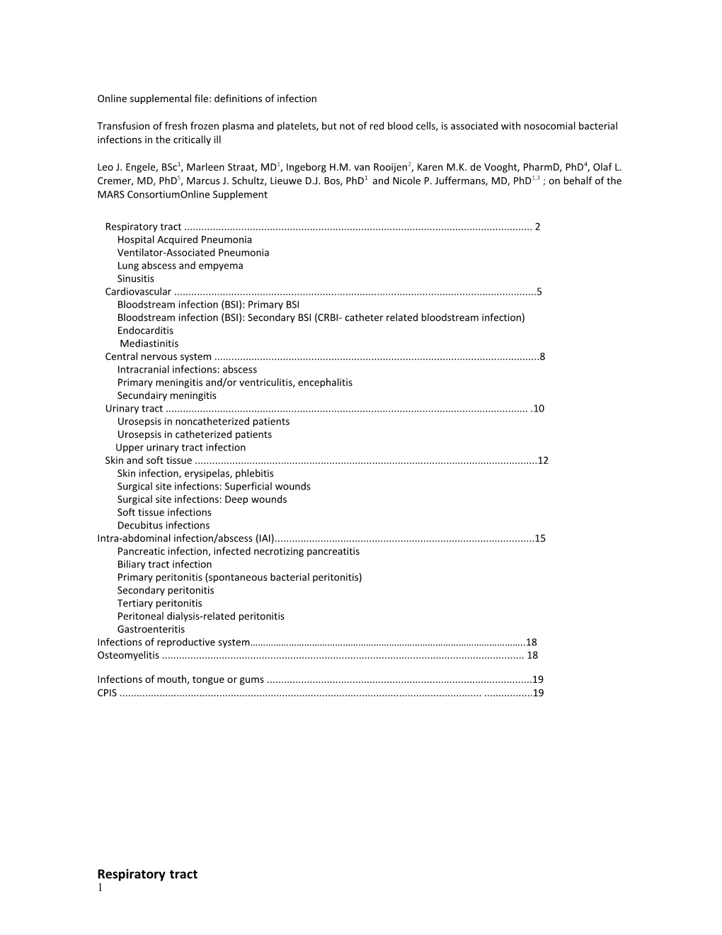 Online Supplemental File: Definitions of Infection