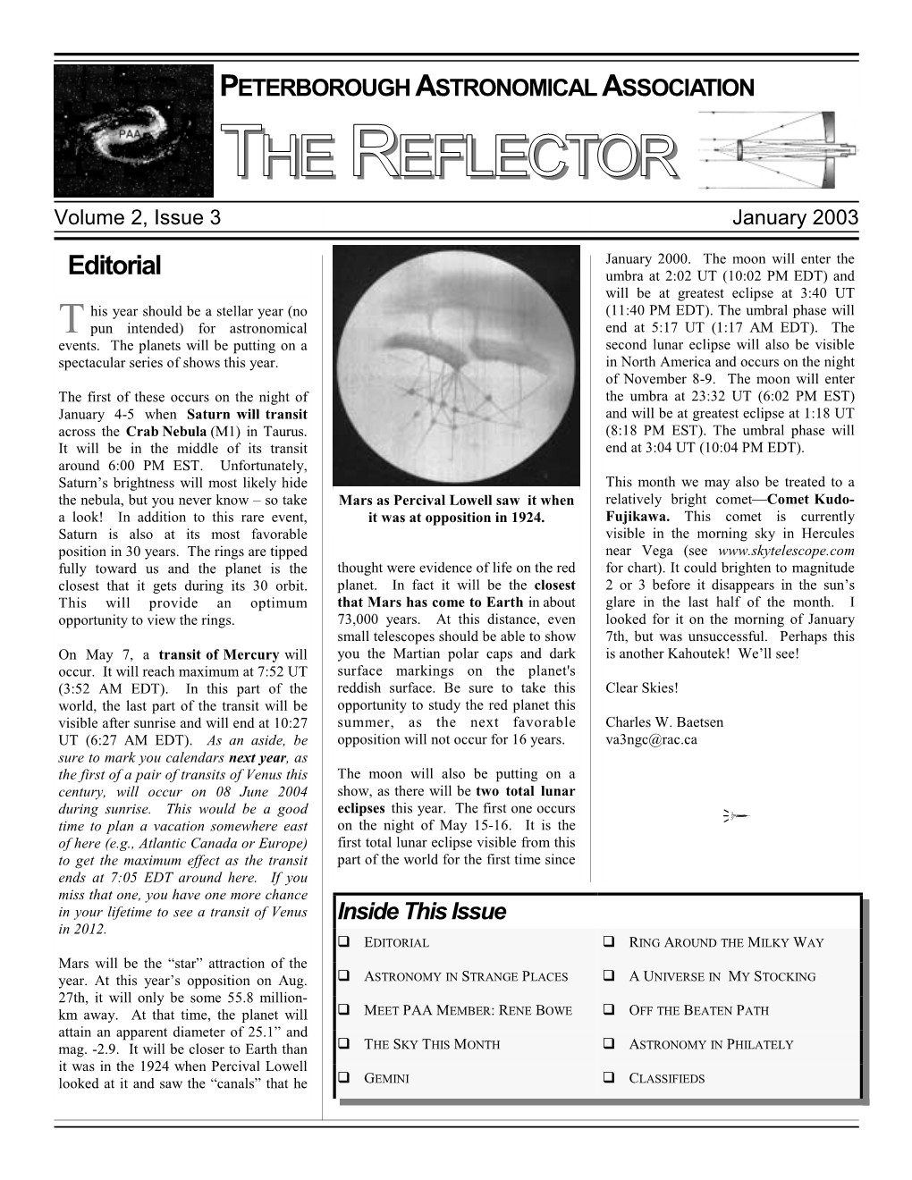 THE REFLECTOR Volume 2, Issue 3 January 2003