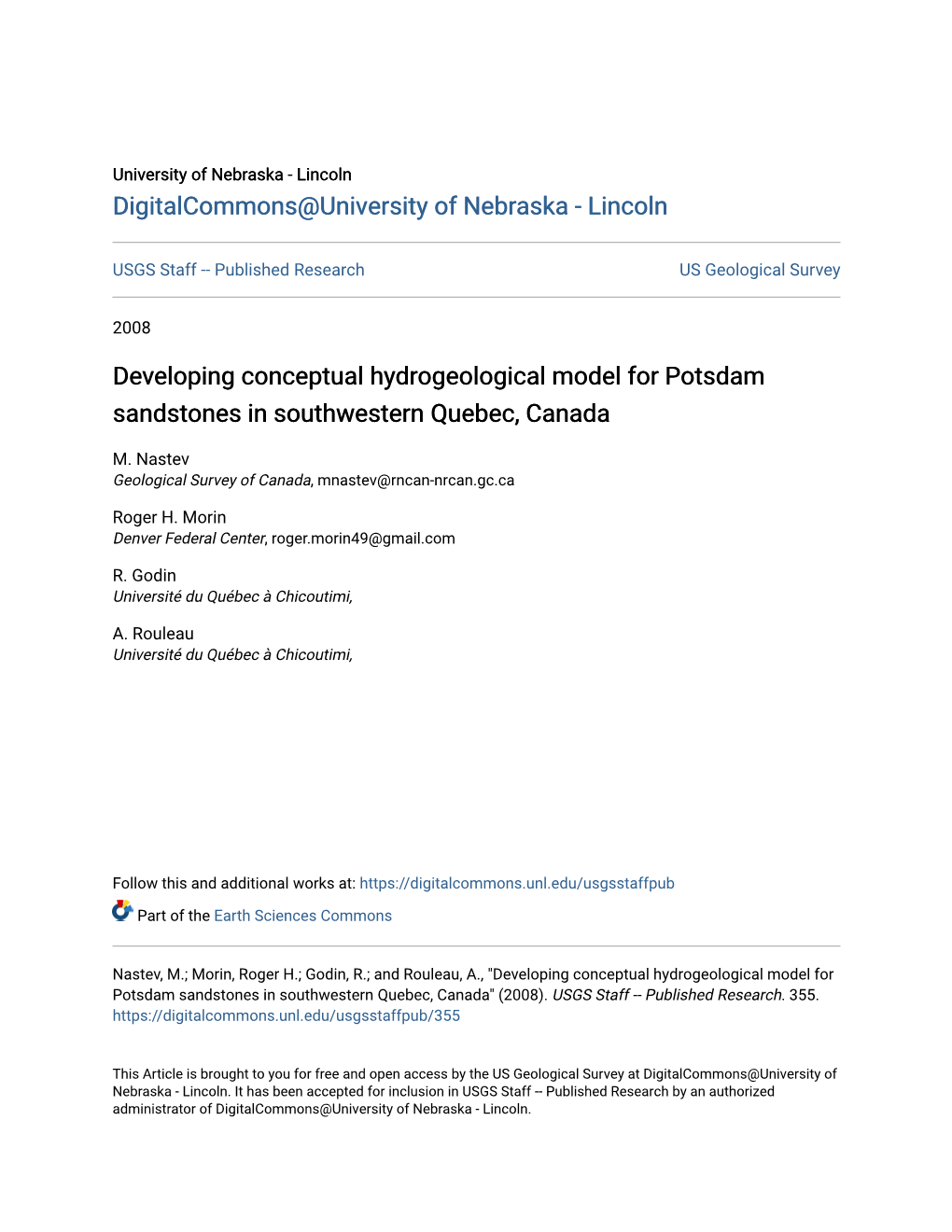 Developing Conceptual Hydrogeological Model for Potsdam Sandstones in Southwestern Quebec, Canada