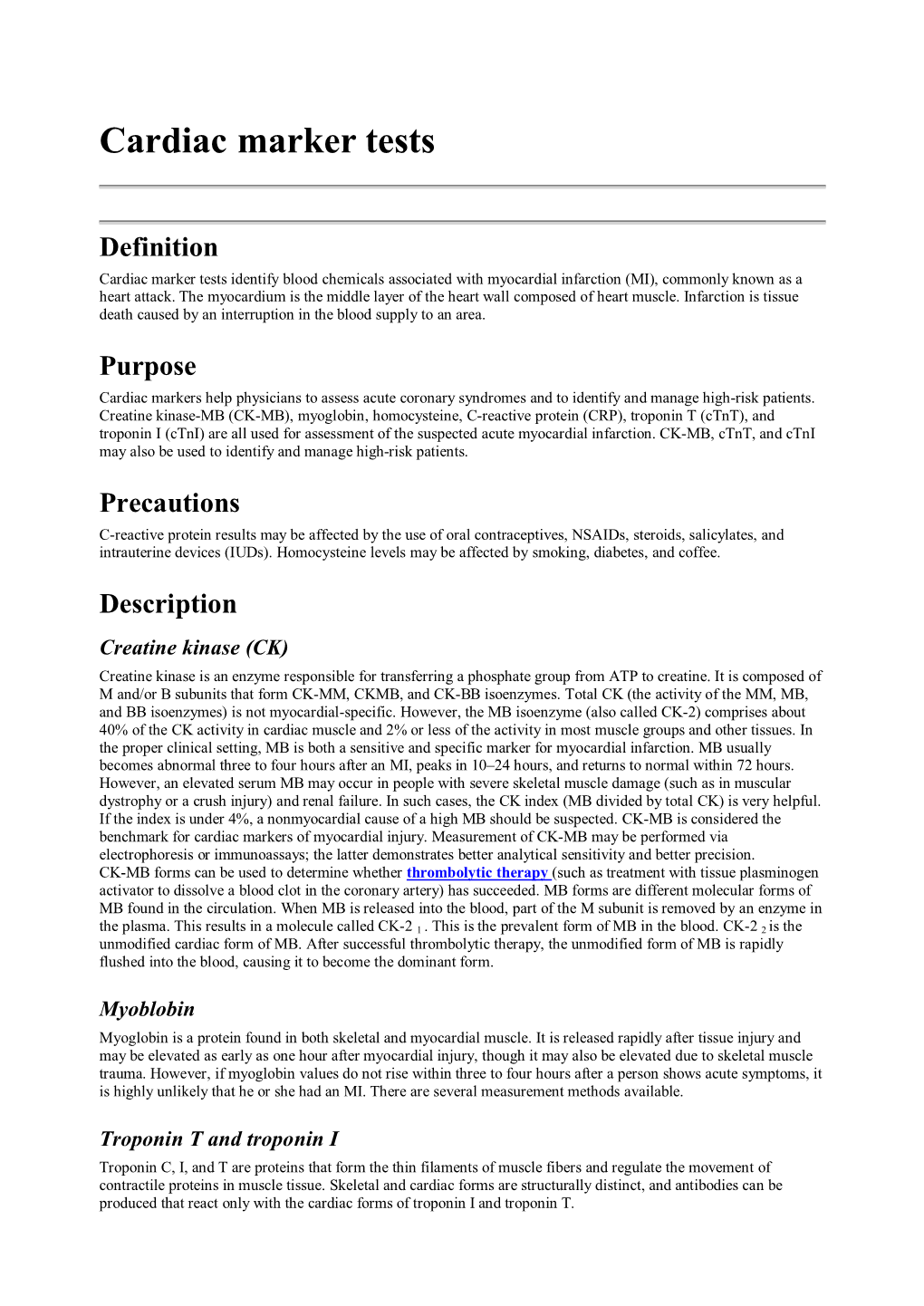 Cardiac Marker Tests