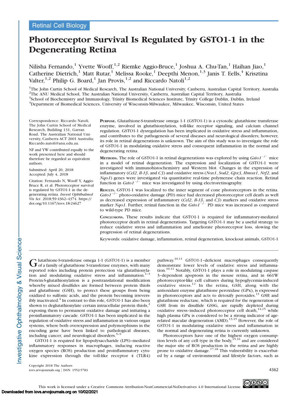 Photoreceptor Survival Is Regulated by GSTO1-1 in the Degenerating Retina