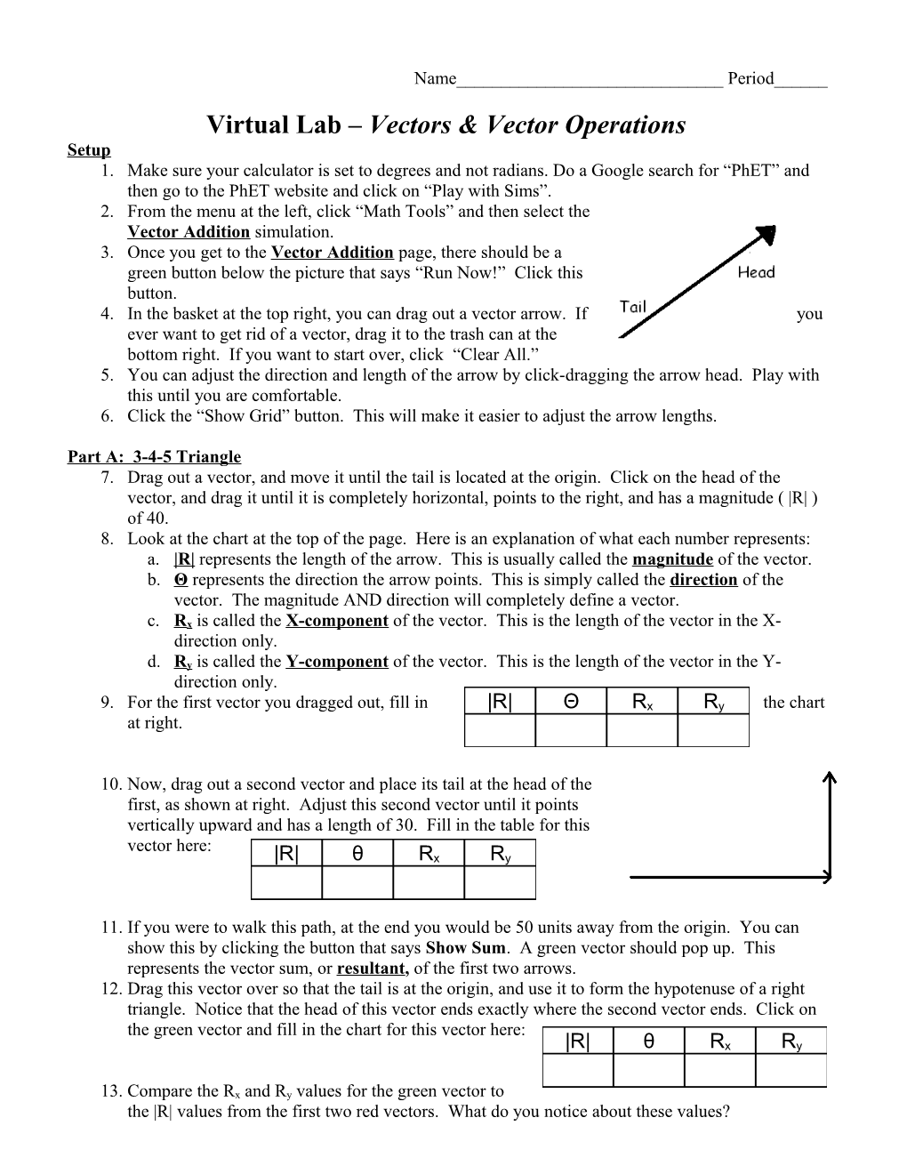 Virtual Lab Vectors & Vector Operations