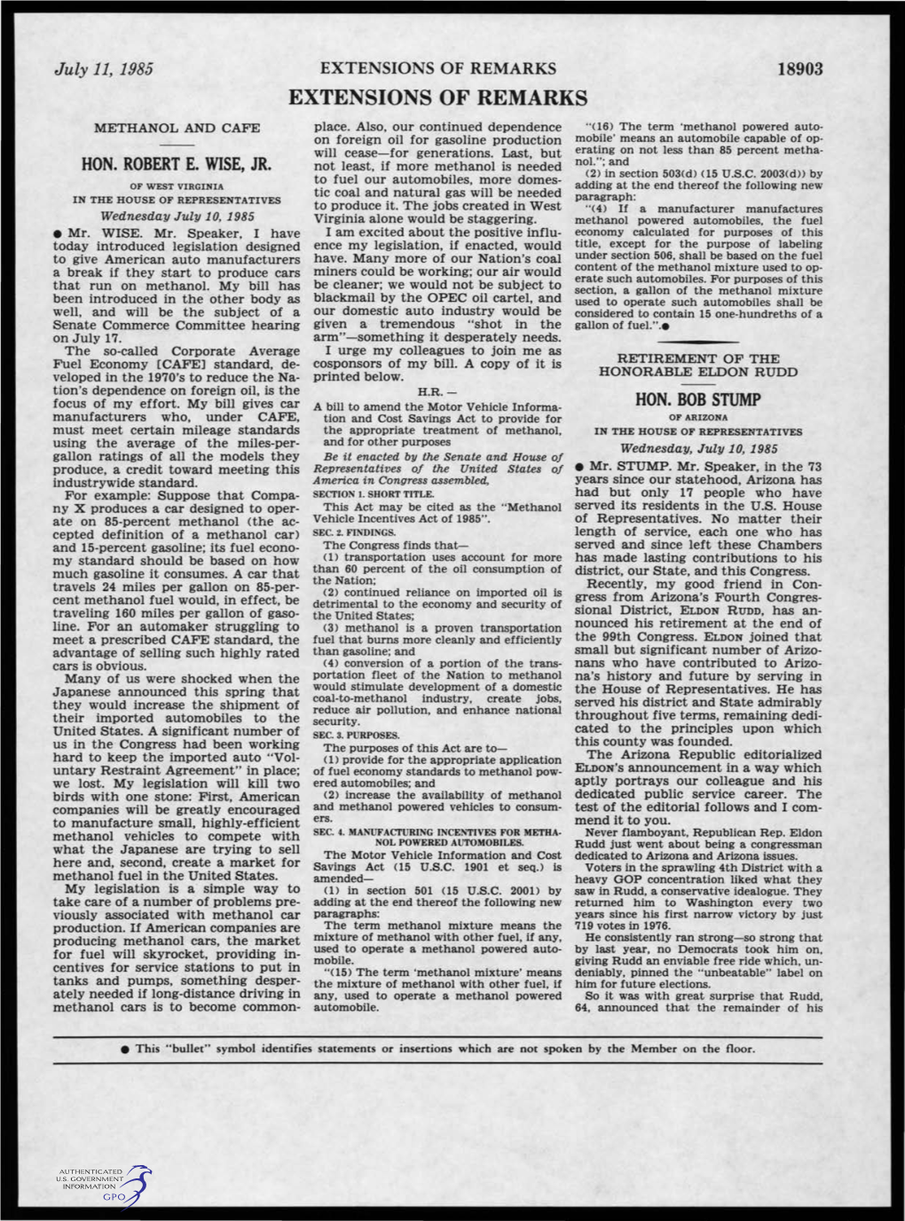 EXTENSIONS of REMARKS 18903 EXTENSIONS of REMARKS METHANOL and CAFE Place