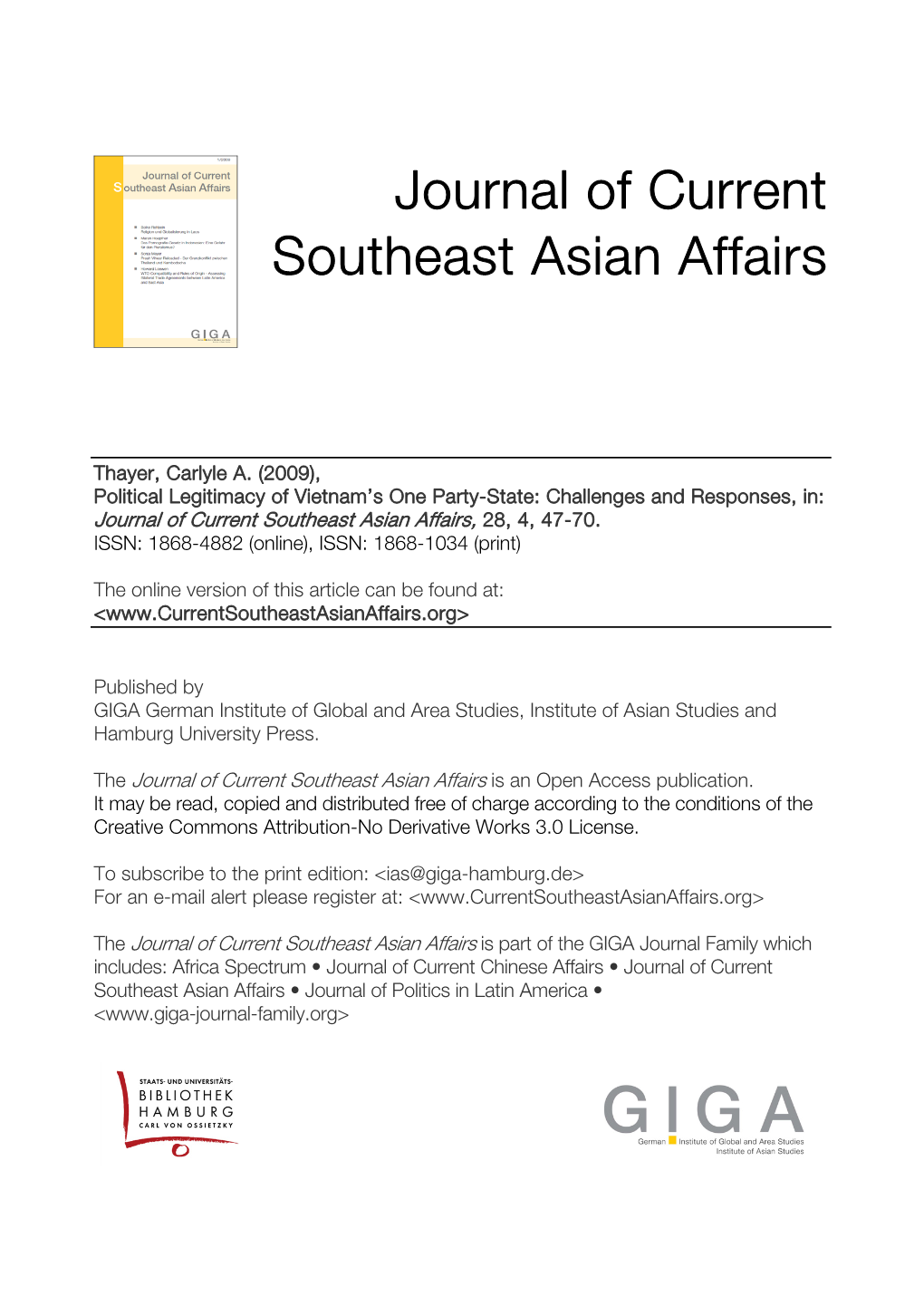 Political Legitimacy of Vietnam's One Party-State: Challenges and Responses