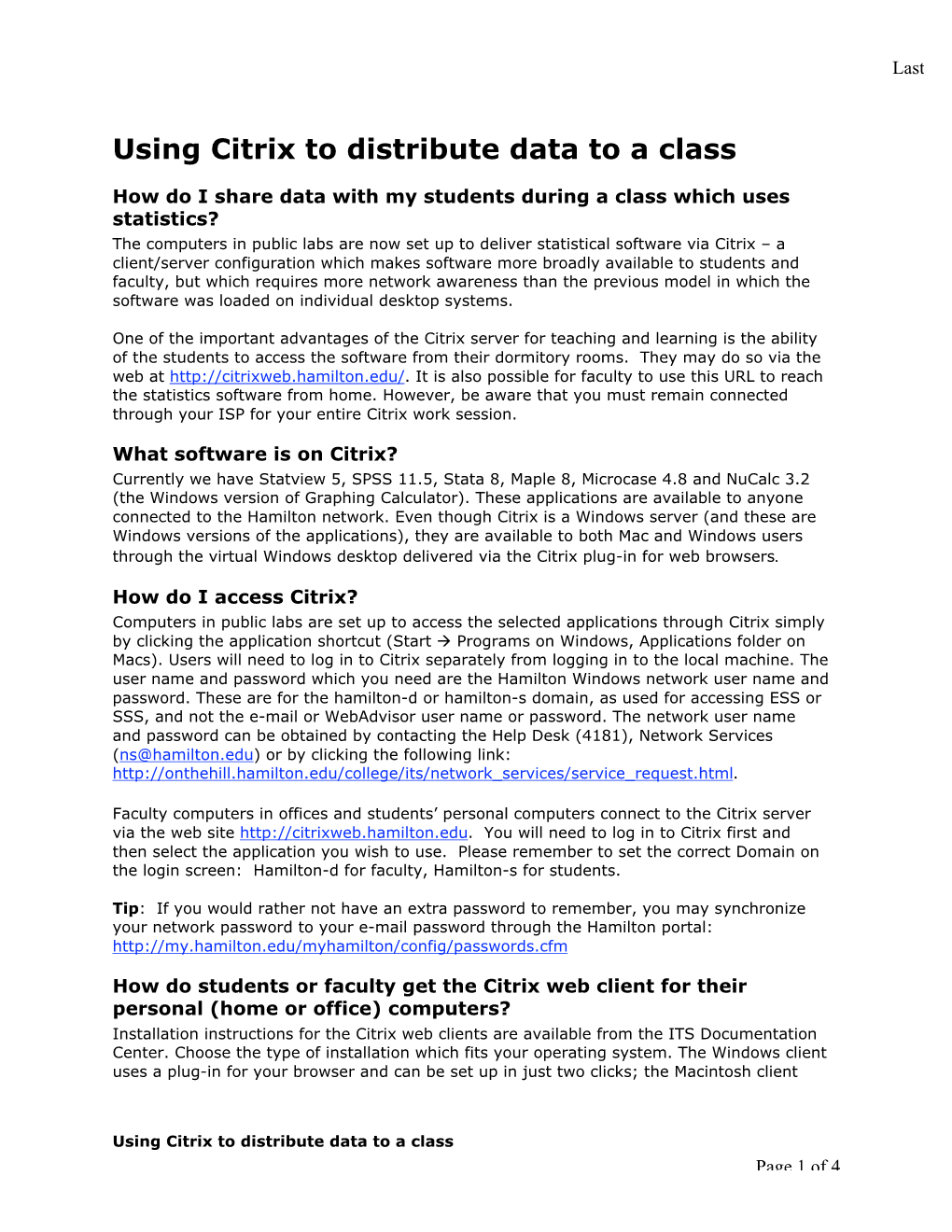 Using Citrix to Distribute Data to a Class