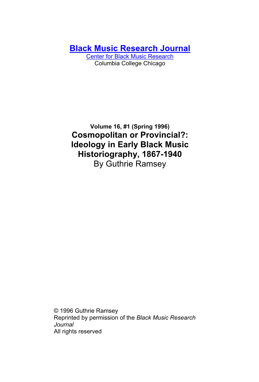 Black Music Research Journal Cosmopolitan