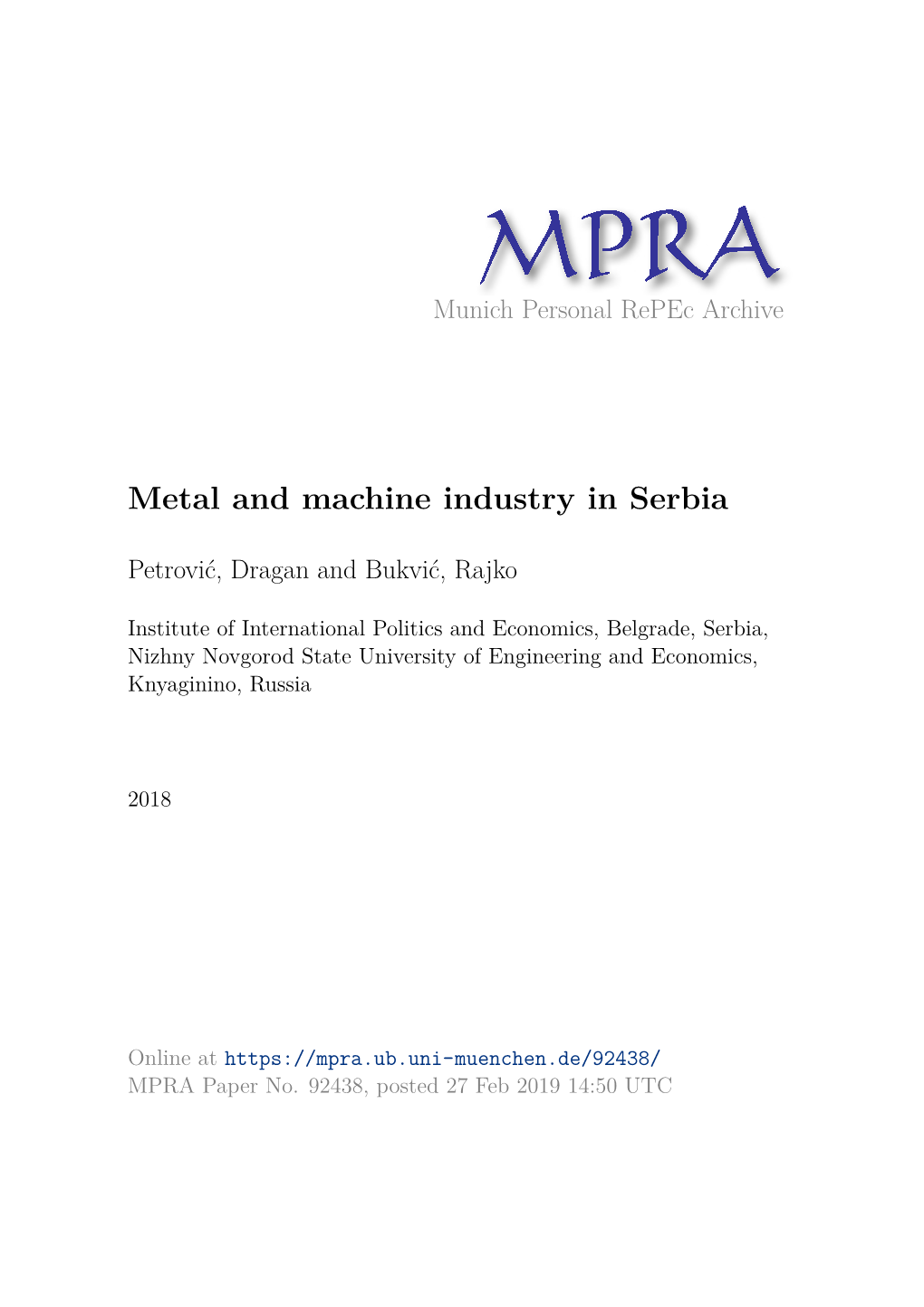 Metal and Machine Industry in Serbia