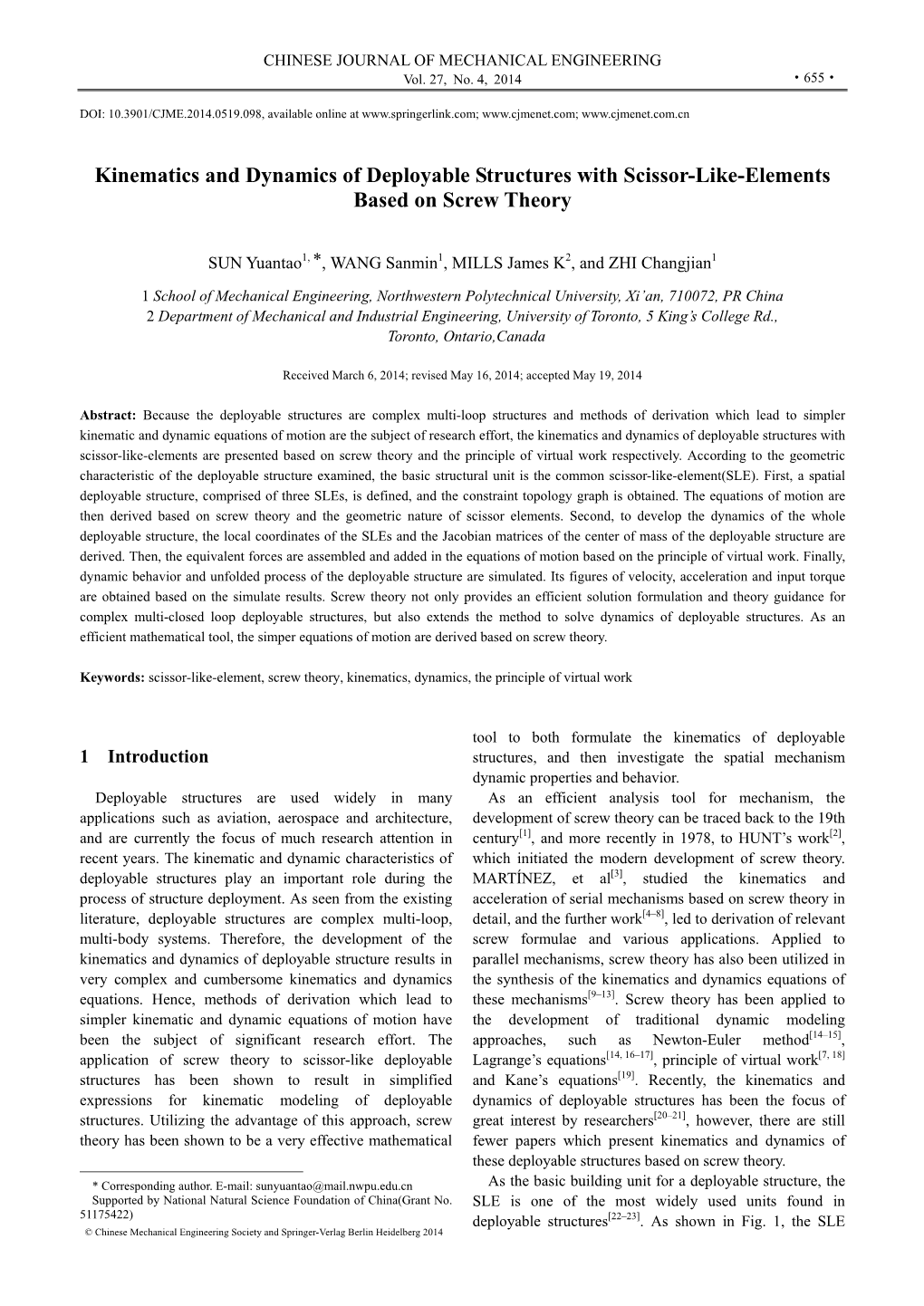 Kinematics and Dynamics of Deployable Structures with Scissor-Like-Elements Based on Screw Theory