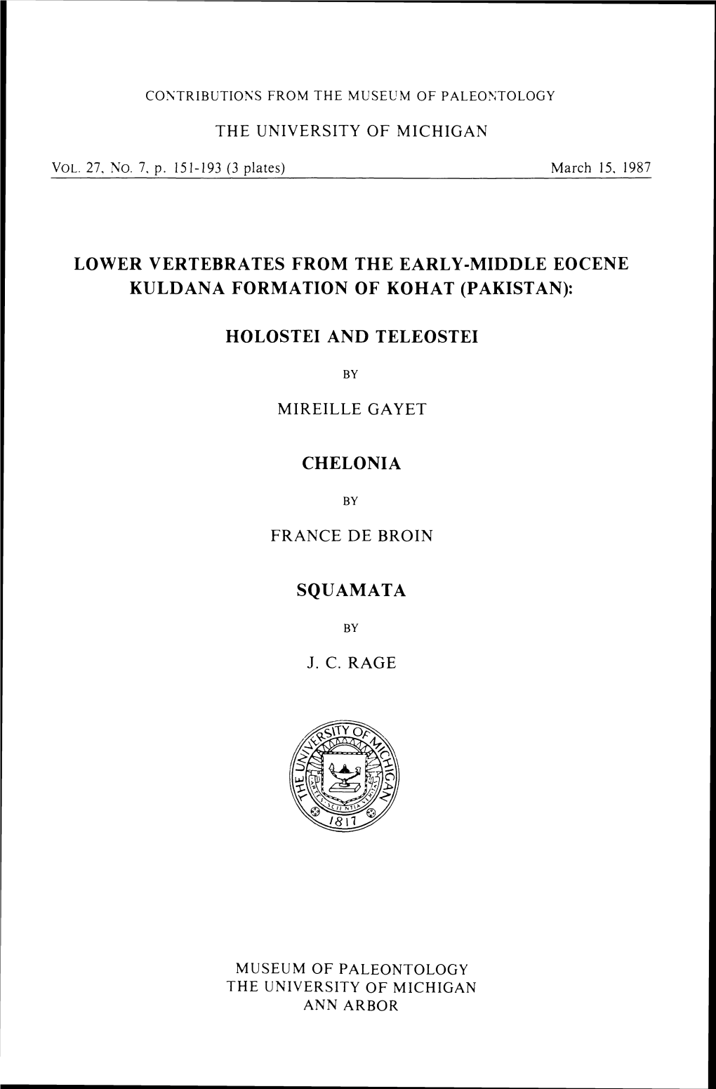 Lower Vertebrates from the Early-Middle Eocene Kuldana Formation of Kohat (Pakistan)