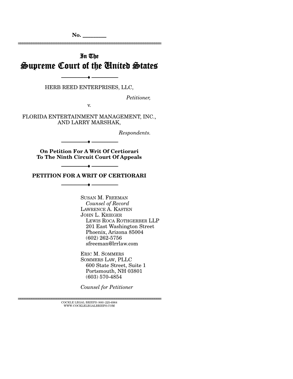 Petition for a Writ of Certiorari to the Ninth Circuit Court of Appeals ------ ------PETITION for a WRIT of CERTIORARI ------