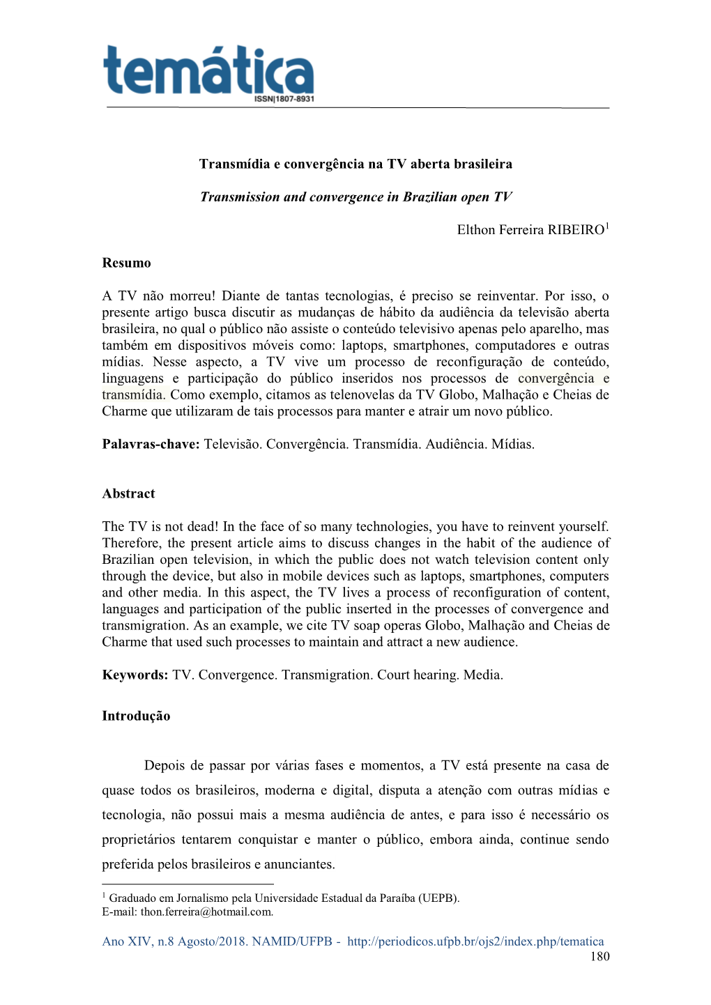 Transmídia E Convergência Na TV Aberta Brasileira