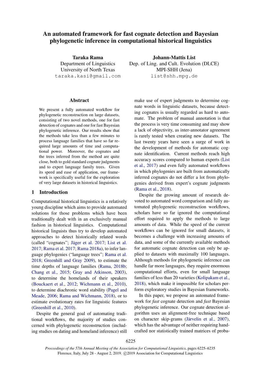 An Automated Framework for Fast Cognate Detection and Bayesian Phylogenetic Inference in Computational Historical Linguistics