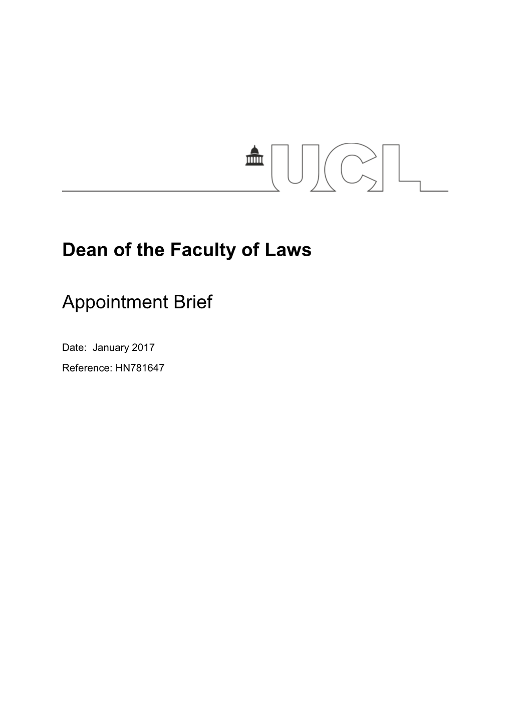 Dean of the Faculty of Laws Appointment Brief