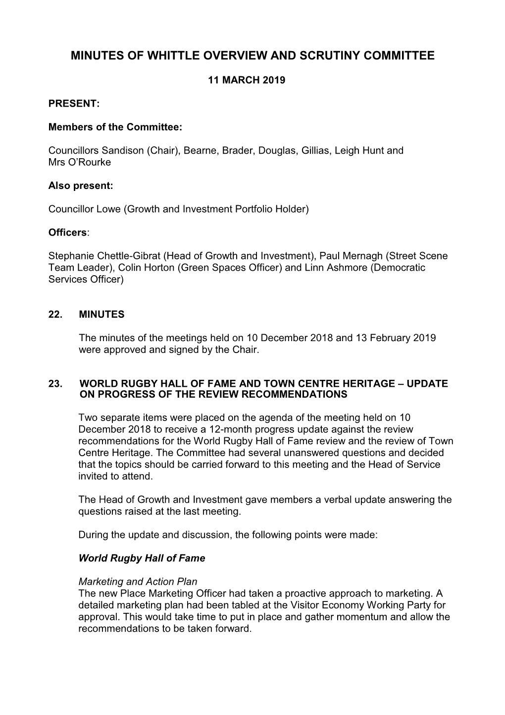 Minutes of Whittle Overview and Scrutiny Committee