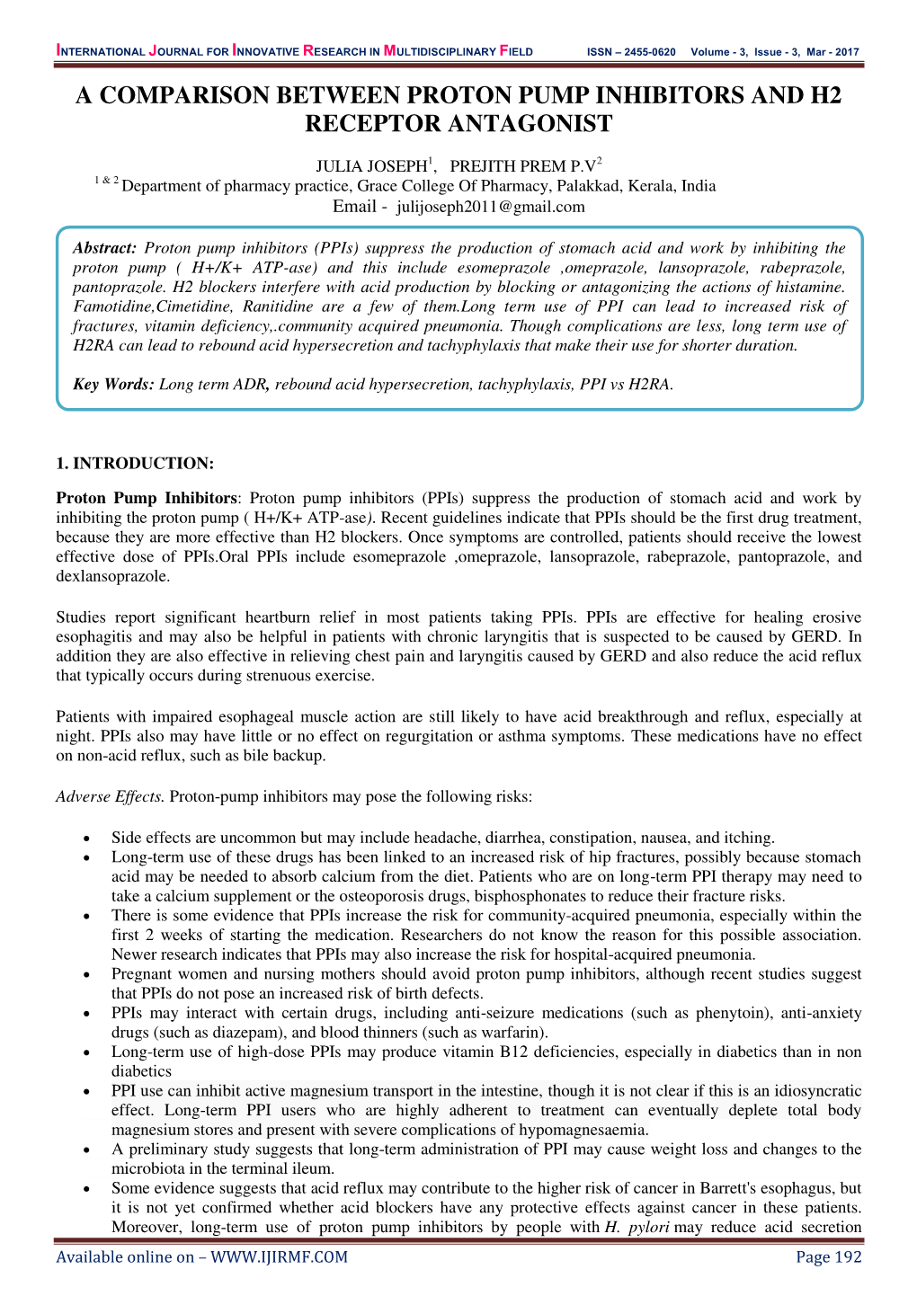 A Comparison Between Proton Pump Inhibitors and H2 Receptor Antagonist