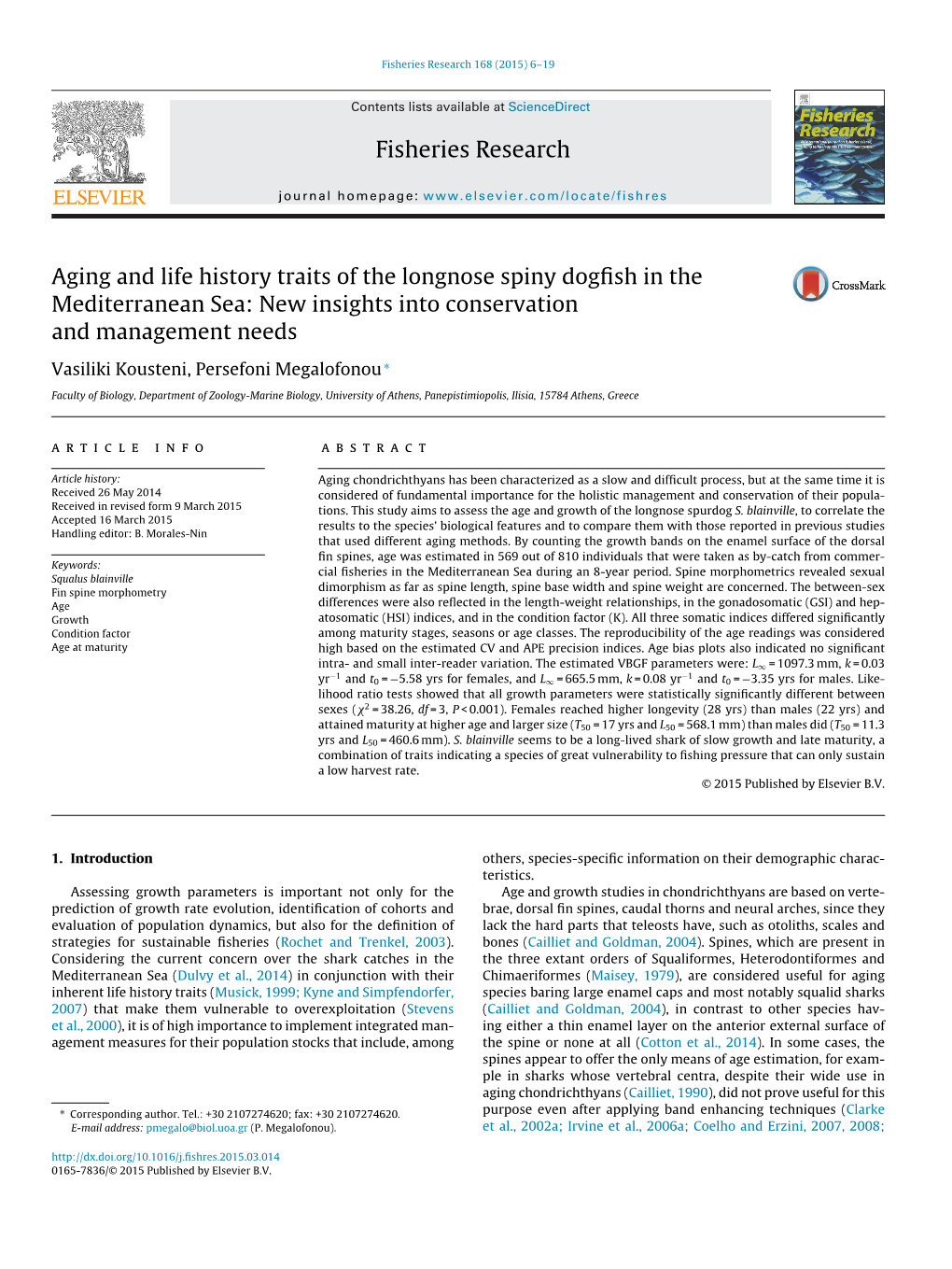 Aging and Life History Traits of the Longnose Spiny Dogfish in The