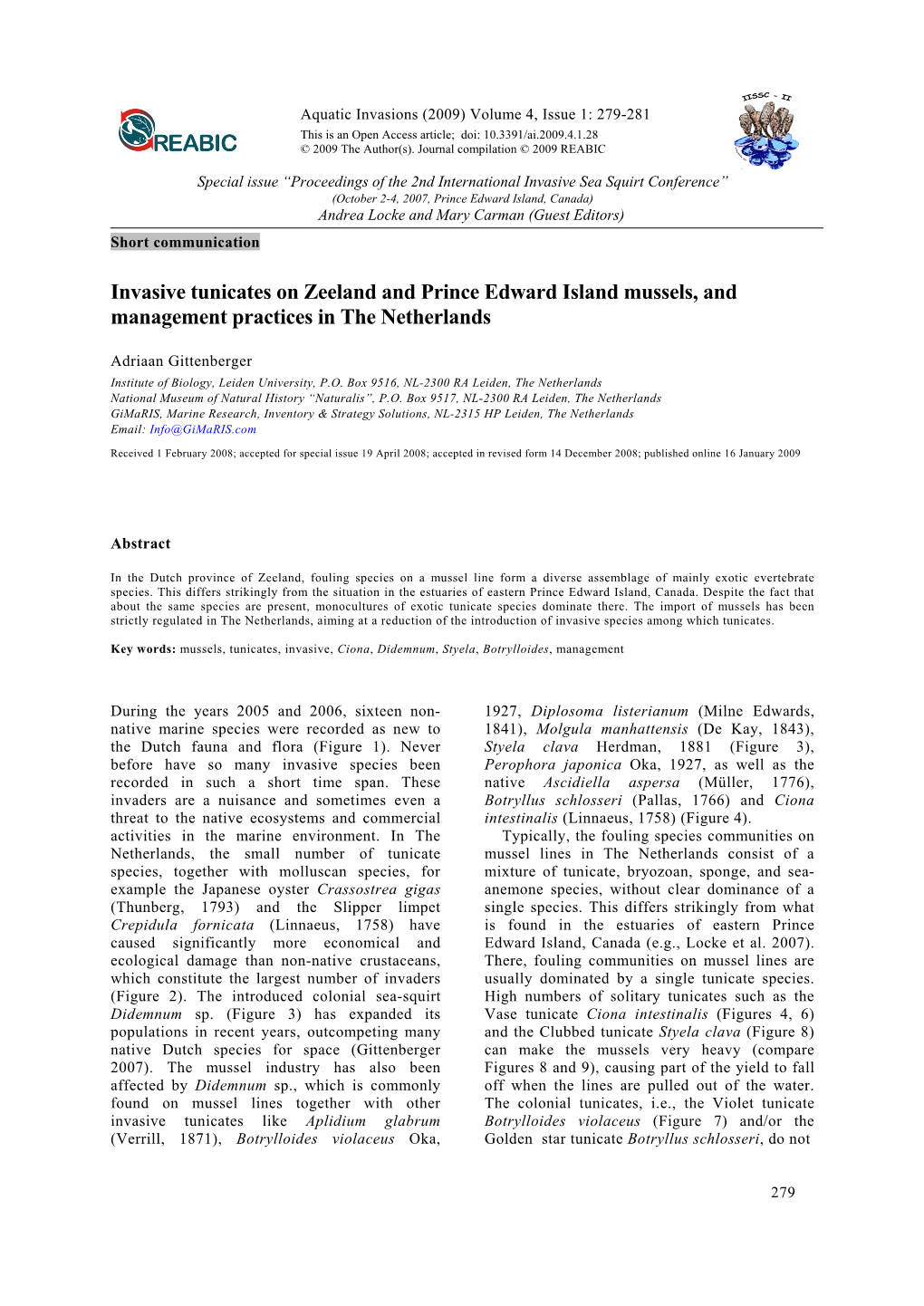 Invasive Tunicates on Zeeland and Prince Edward Island Mussels, and Management Practices in the Netherlands