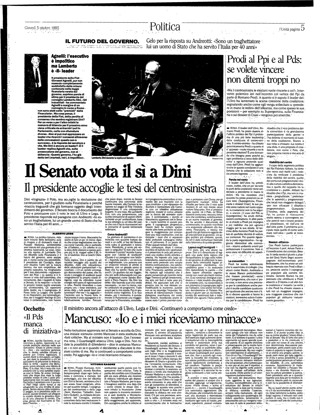 H Senato Vota Il Sì a Dini