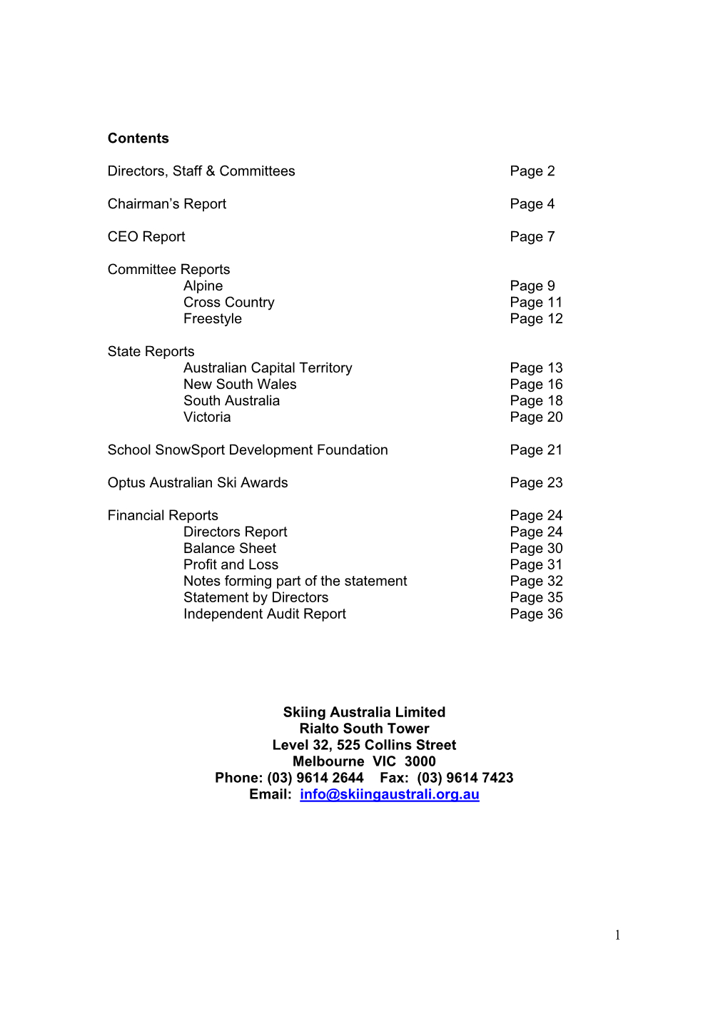 1 Contents Directors, Staff & Committees Page 2 Chairman's