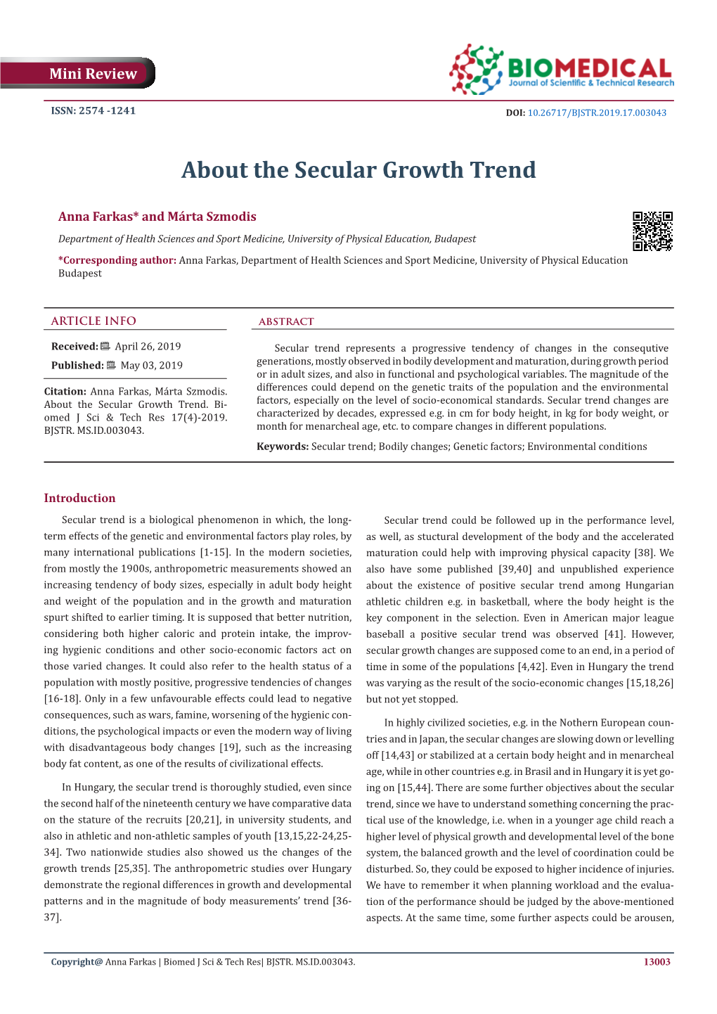 About the Secular Growth Trend